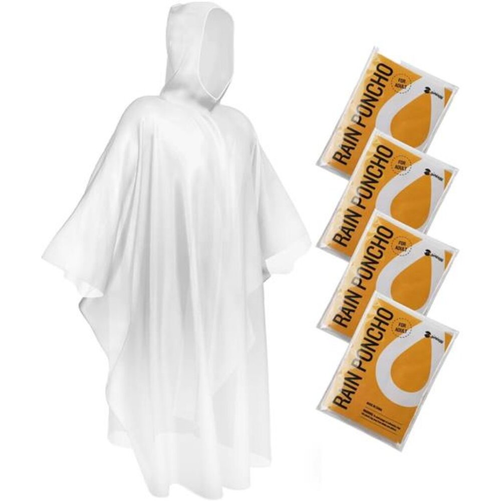 Disposable Rain Ponchos Pack of 4 Clear Emergency Waterproof Hooded Outdoor